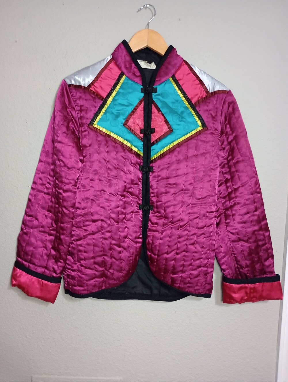 Vintage Just Cruising Hawaii Asian style Satin Colorblock Floral Quilt Jacket